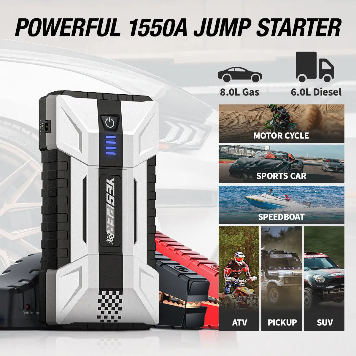 YESPER 1000A Car Jump Starter Power Bank 12000mAh Portable Battery Station For 8L/6L Car Emergency Booster Starting Device YJS15