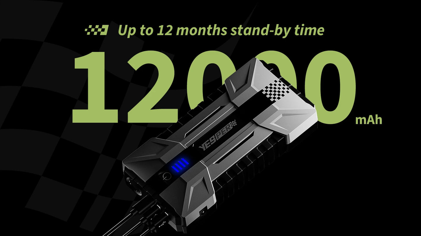 YESPER 1000A Car Jump Starter Power Bank 12000mAh Portable Battery Station For 8L/6L Car Emergency Booster Starting Device YJS15