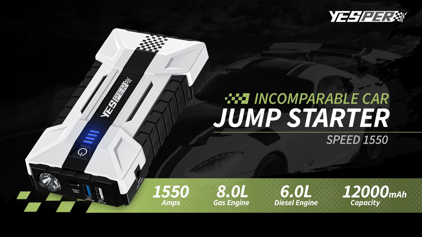 YESPER 1000A Car Jump Starter Power Bank 12000mAh Portable Battery Station For 8L/6L Car Emergency Booster Starting Device YJS15