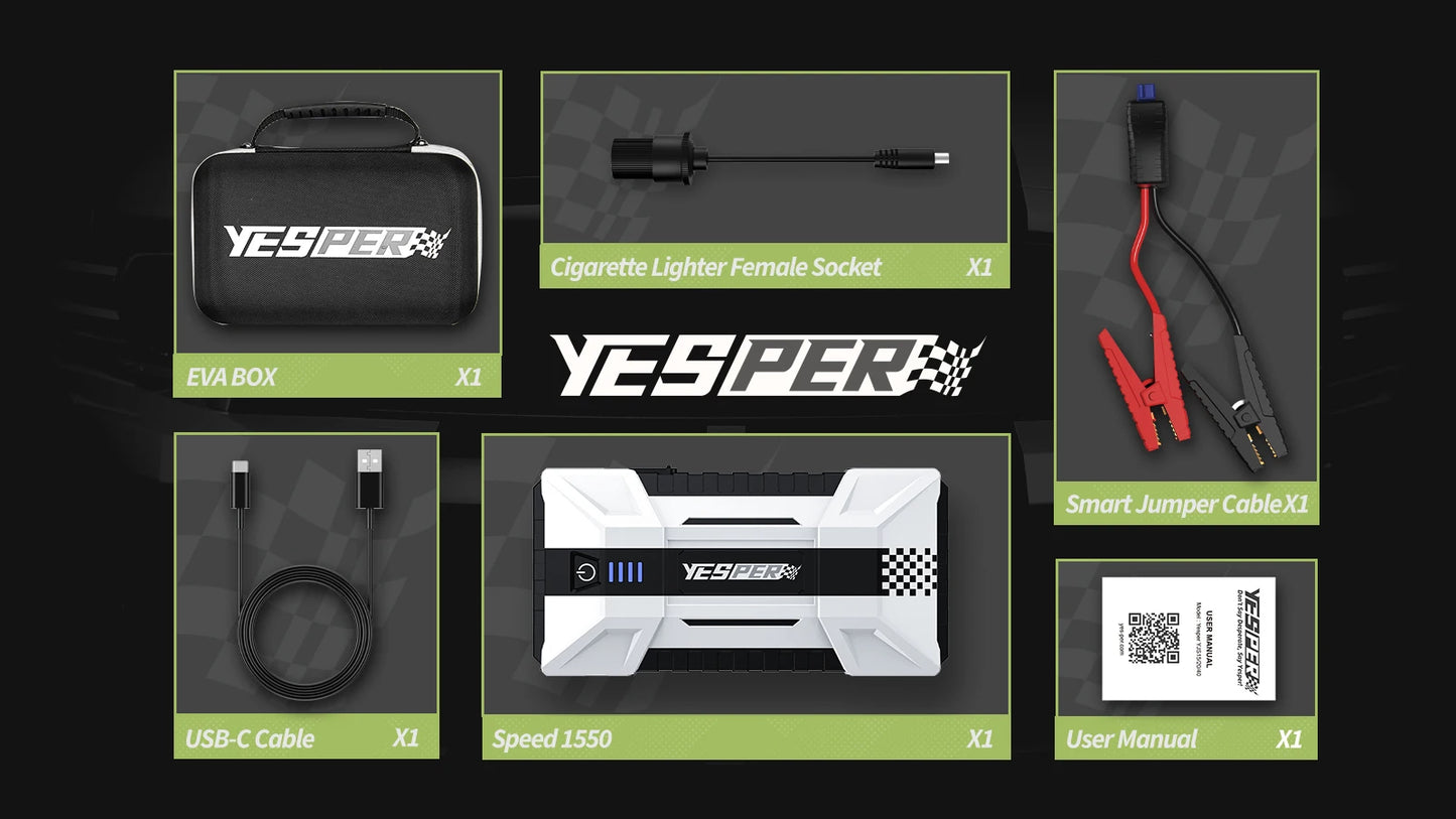 YESPER 1000A Car Jump Starter Power Bank 12000mAh Portable Battery Station For 8L/6L Car Emergency Booster Starting Device YJS15